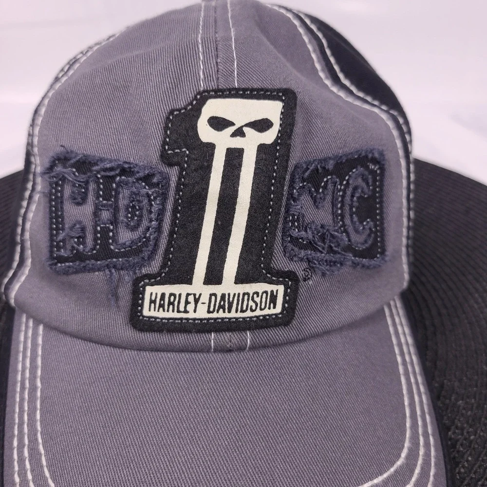 Harley-Davidson Motorcycles Gray One Size Hat #1 Skull Graphic 100% Cotton